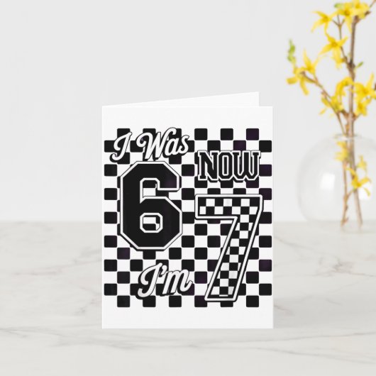 Checkered I Was 6 Now I'm 7 Birthday Seven Years O カード (黄色い花)