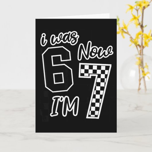 Checkered I Was 6 Now I'm 7 Birthday Seven Years O カード (黄色い花)