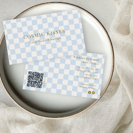 Checkered Ice Blue Cream QR Boutique Marketing 名刺