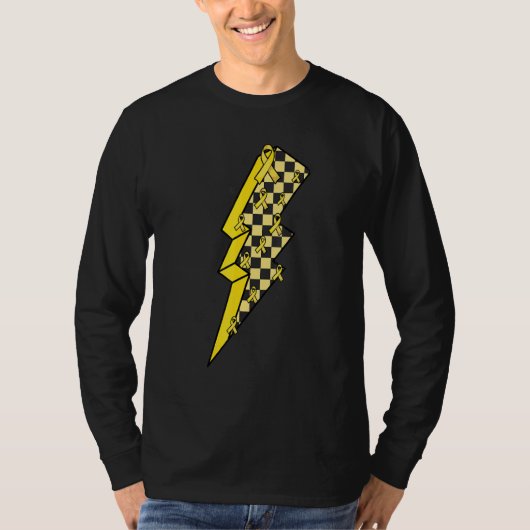 Checkered Lightning Yellow Ribbon Spina Bifida Awa Tシャツ (正面)