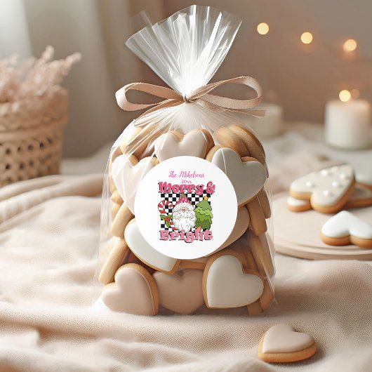 Checkered Merry & Bright Christmas ラウンドシール