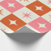 Checkered Mid Century Atomic Stars Pink Orange  ラッピングペーパー (角)