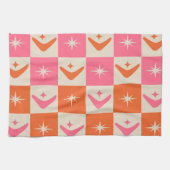 Checkered Mid Century Boomerangs pink and orange  キッチンタオル (横)