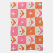 Checkered Mid Century Boomerangs pink and orange  キッチンタオル (縦)