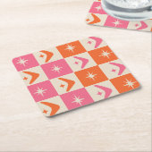 Checkered Mid Century Boomerangs pink and orange  スクエアペーパーコースター (アングル)