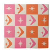 Checkered Mid Century Boomerangs pink and orange  タイル (正面)