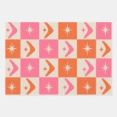 Checkered Mid Century Boomerangs pink and orange ラッピングペーパーシート (正面2)