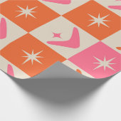 Checkered Mid Century Boomerangs pink and orange  ラッピングペーパー (角)