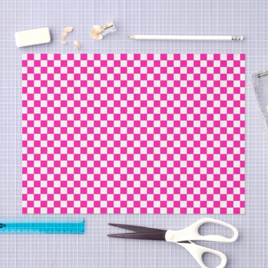 Checkered Neon Pink and White  Tissue Paper 薄葉紙 (クラフト)