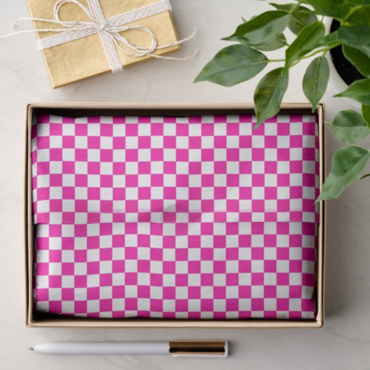 Checkered Neon Pink and White Tissue Paper 薄葉紙 (ギフト)
