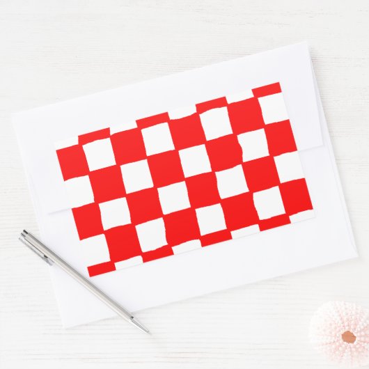 checkered pattern (red) 長方形シール (封筒)