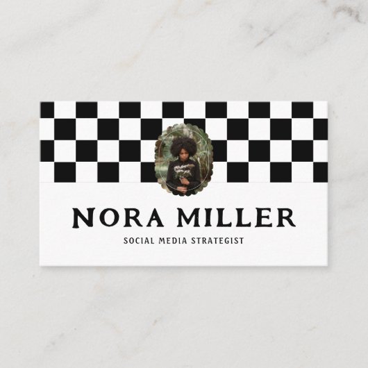 Checkered Pattern Social Media Influencer Photo 名刺 (正面)