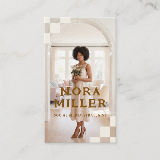 Checkered Pattern Social Media Influencer Photo 名刺 (正面)