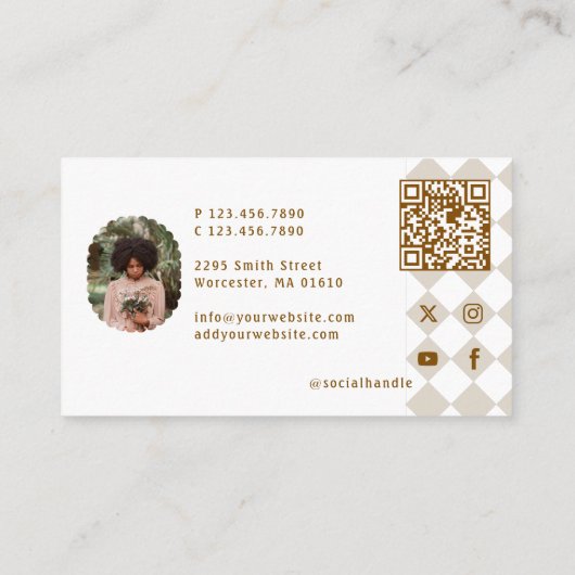 Checkered Pattern Social Media Influencer Photo 名刺 (裏面)