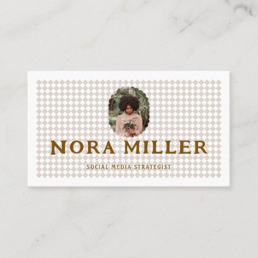 Checkered Pattern Social Media Influencer Photo 名刺 (正面)