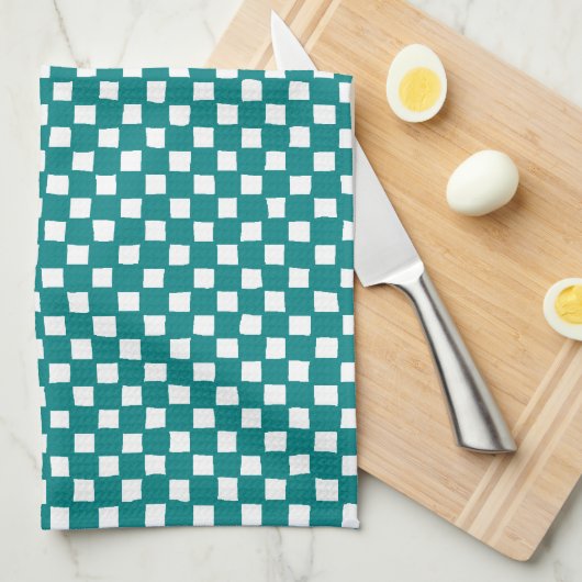 checkered pattern (teal) キッチンタオル (四つ折り)