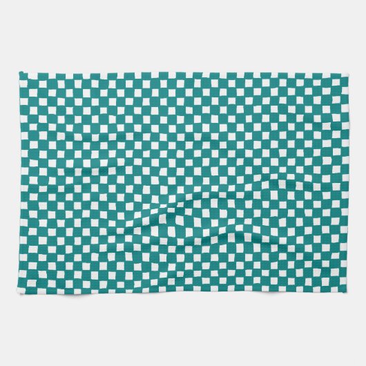 checkered pattern (teal) キッチンタオル (横)