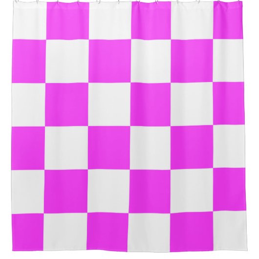 Checkered pattern tile background. White and Pinka シャワーカーテン (正面)