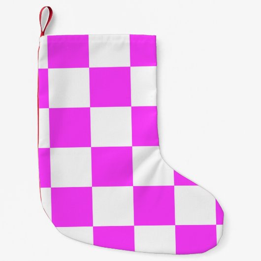 Checkered pattern tile background. White and Pinka スモールクリスマスストッキング (正面)