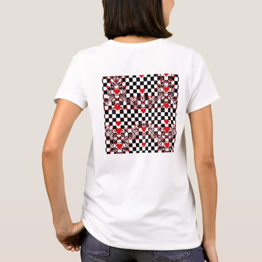 Checkered Pattern With Red Hearts & Shapes Tシャツ (裏面)
