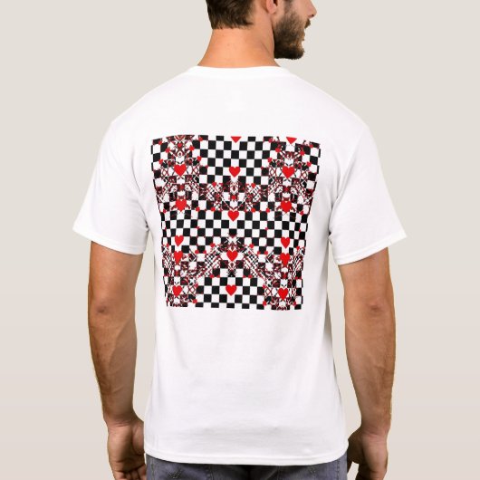 Checkered Pattern With Red Hearts & Shapes Tシャツ (裏面)