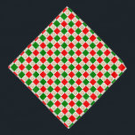 Checkered Paw Prints Green Red Christmas Pet バンダナ<br><div class="desc">This festive bandana for pets features a cute faux gold glitter paw print pattern on a red and green checkered pattern.</div>