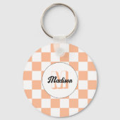 Checkered peach white geometric retro Monogram キーホルダー (裏面)