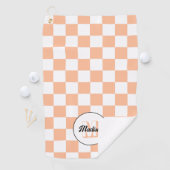 Checkered peach white geometric retro Monogram ゴルフタオル (インサイチュ)