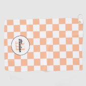 Checkered peach white geometric retro Monogram ゴルフタオル (横)