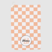 Checkered peach white geometric retro Monogram ゴルフタオル (正面)