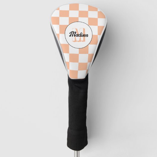 Checkered peach white geometric retro Monogram ゴルフヘッドカバー (正面)