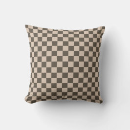 Checkered Pillow – Earthy Olive Green + Warm Tan クッション
