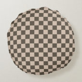 Checkered Pillow Round – Olive Green + Warm Tan ラウンドクッション (裏面)