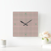 Checkered Pink and Green Square Wall Clock スクエア壁時計 (ホーム)