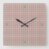 Checkered Pink and Green Square Wall Clock スクエア壁時計 (正面)