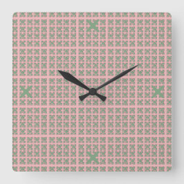 Checkered Pink and Green Square Wall Clock スクエア壁時計