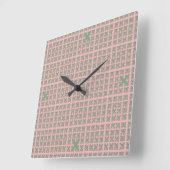 Checkered Pink and Green Square Wall Clock スクエア壁時計 (傾斜)