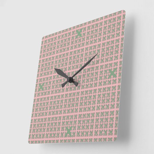 Checkered Pink and Green Square Wall Clock スクエア壁時計 (傾斜)