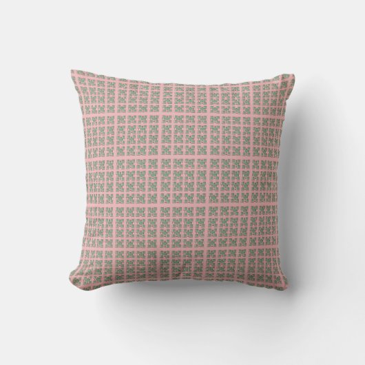 Checkered Pink and Green Throw Pillow クッション (正面)
