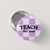 Checkered Purple Teach Teacher Pin 缶バッジ (正面&裏面)