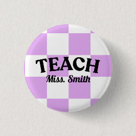 Checkered Purple Teach Teacher Pin 缶バッジ