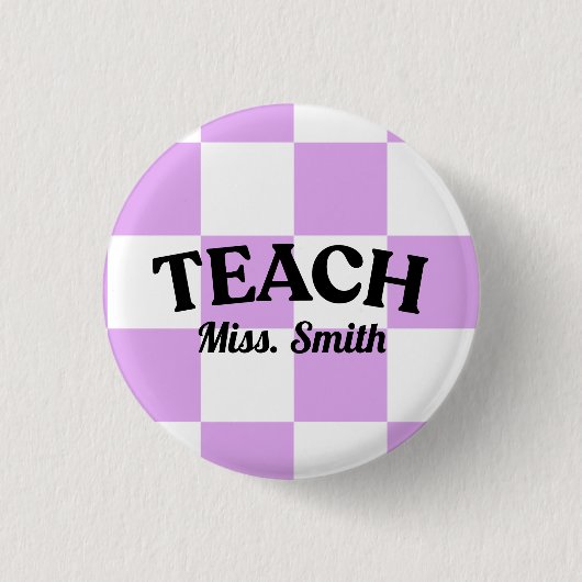 Checkered Purple Teach Teacher Pin 缶バッジ (正面)
