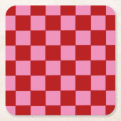 Checkered Red and Hot Pink  スクエアペーパーコースター (正面)