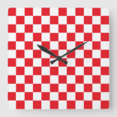 Checkered Red and White スクエア壁時計 (正面)