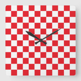 Checkered Red and White スクエア壁時計