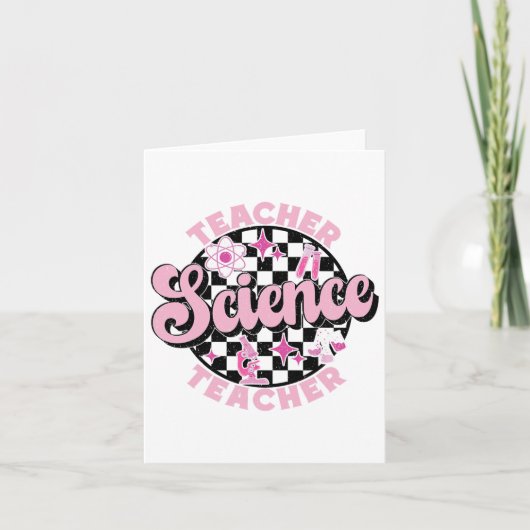Checkered Retro Pink Back To School Science Teache カード (正面)