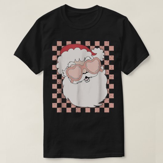 Checkered Santa Claus With Heart Glasses Christmas Tシャツ (デザイン正面)