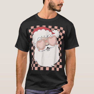 Checkered Santa Claus With Heart Glasses Christmas Tシャツ