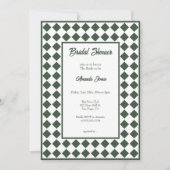 Checkered Simple Modern Dark Green Bridal Shower 招待状 (正面)