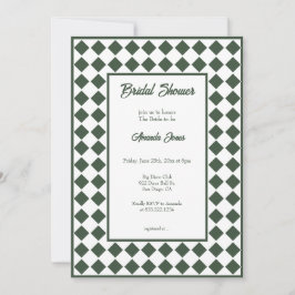Checkered Simple Modern Dark Green Bridal Shower 招待状
